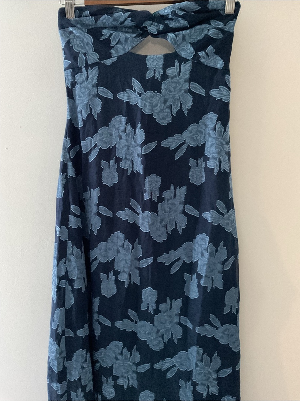 Lulus Danae Navy Blue Floral Jacquard Strapless Chiffon Maxi Dress Event - Picture 6 of 14
